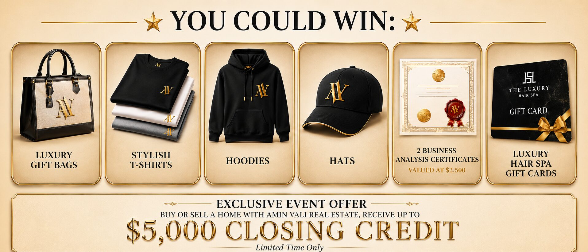 Exclusive event prizes from Amin Vali Real Estate Group